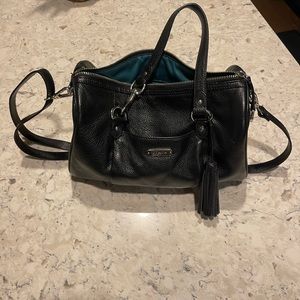 Coach Avery Leather Satchel Black with Emerald Green Interior